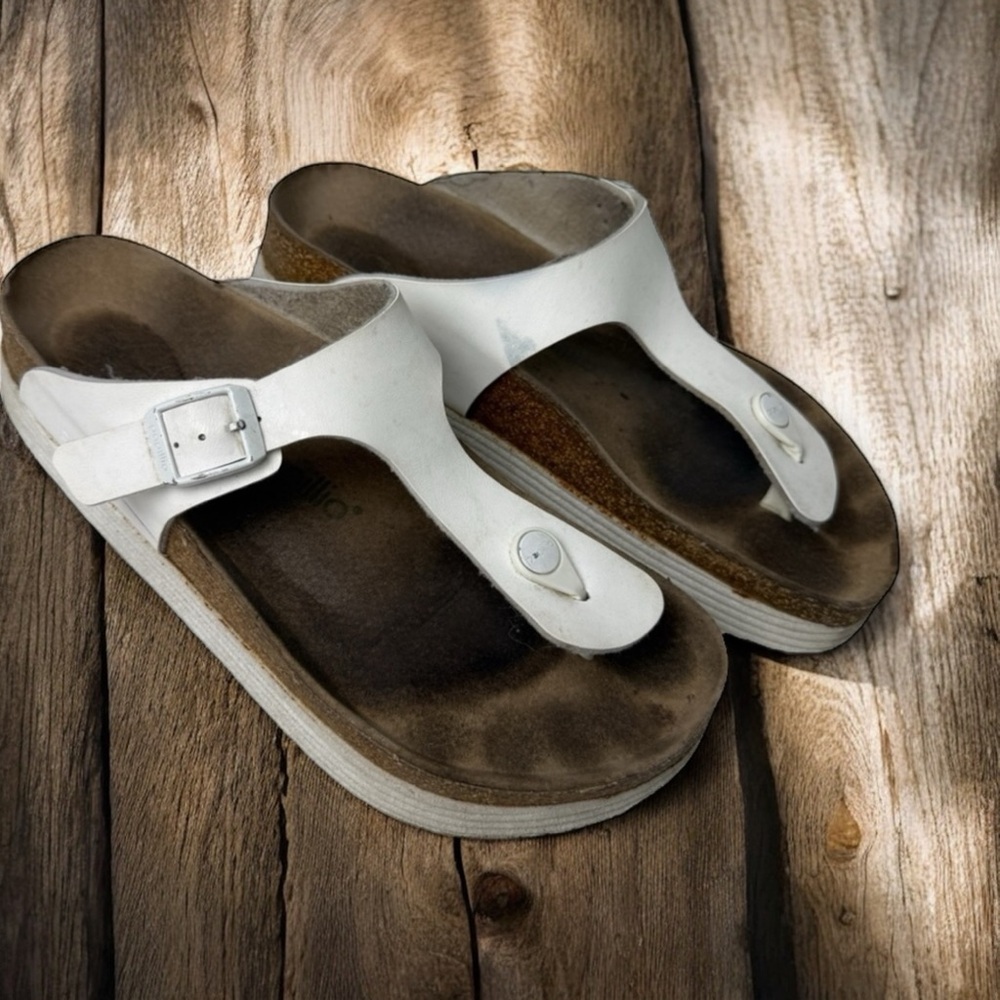 Birkenstock Papillio Gizeh Platform White Sandals Size 40 9 9.5 Women’s Thong - Picture 12 of 12